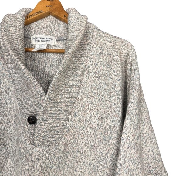 Vintage Northwoods Ragg Sweater | Neutral Shawl Collar Pullover | 80s Cabin Core - Picture 5 of 7